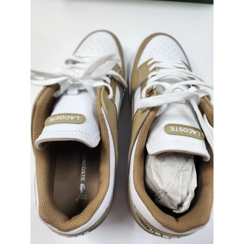 Lacoste Court Cage 224 1 Mens White Tan Leather Sneakers 748SMA0016BW8 Size 12